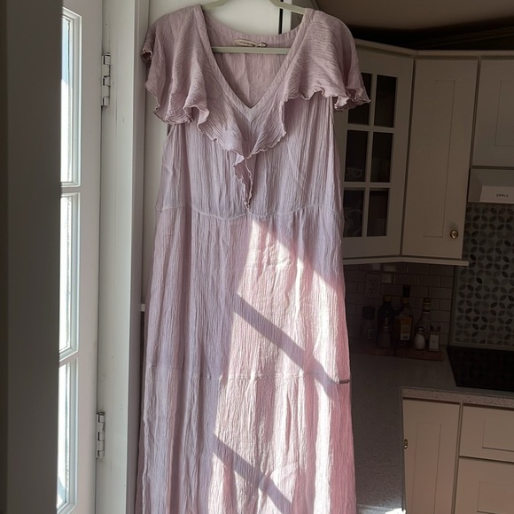 Soft Surroundings Tiered Short Sleeved Gauze Maxi Dress Sz XL Pinkish Purple - Picture 3 of 7